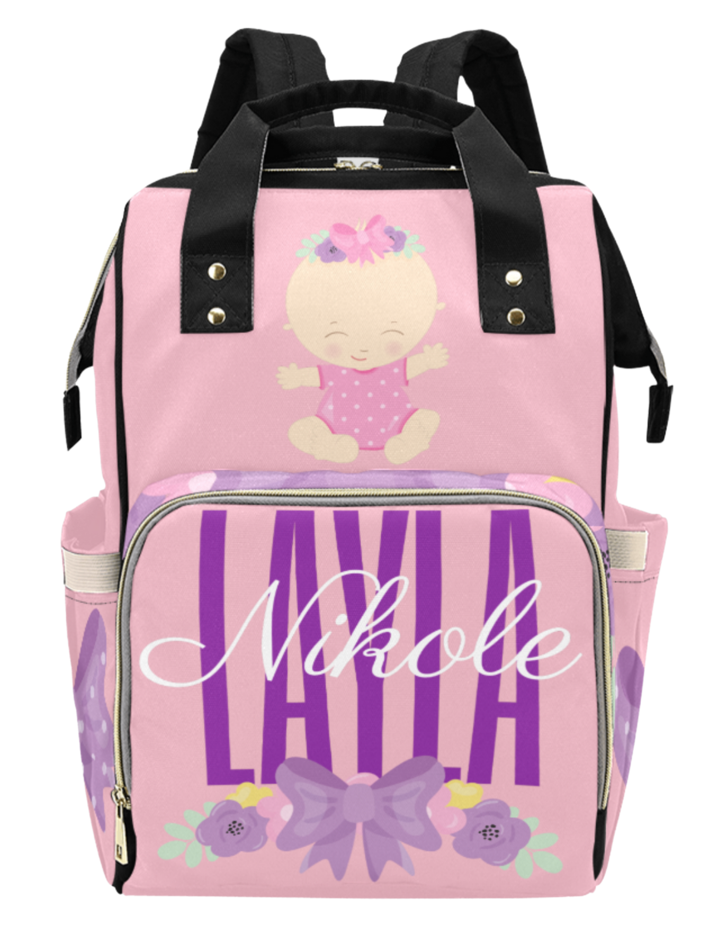 Pink Bow Custom Multi-Function Diaper Backpack