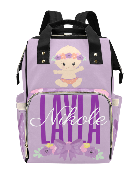 Purple Bow Custom Multi-Function Diaper Backpack