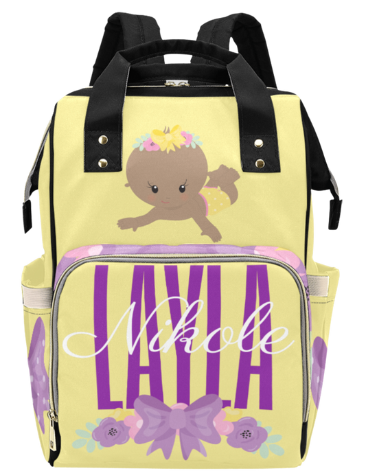 Yellow Flower Custom Multi-Function Diaper Backpack