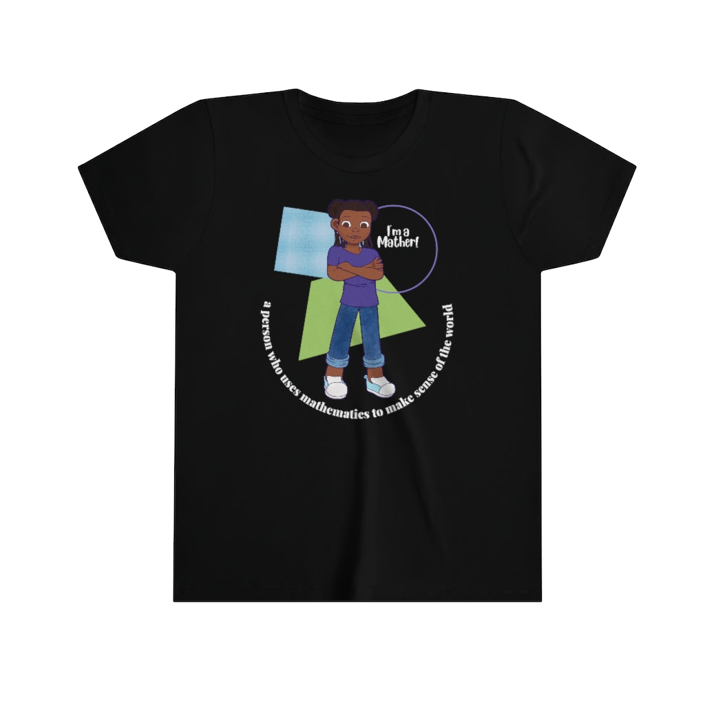 She’s A Mather Youth Short Sleeve Tee Light Text