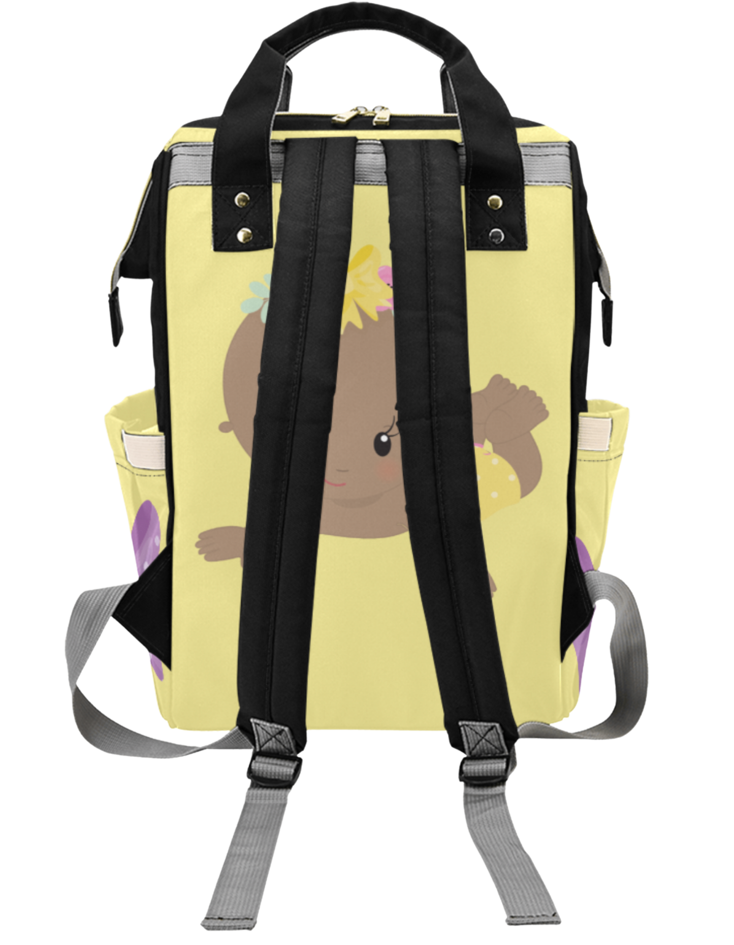 Yellow Flower Custom Multi-Function Diaper Backpack