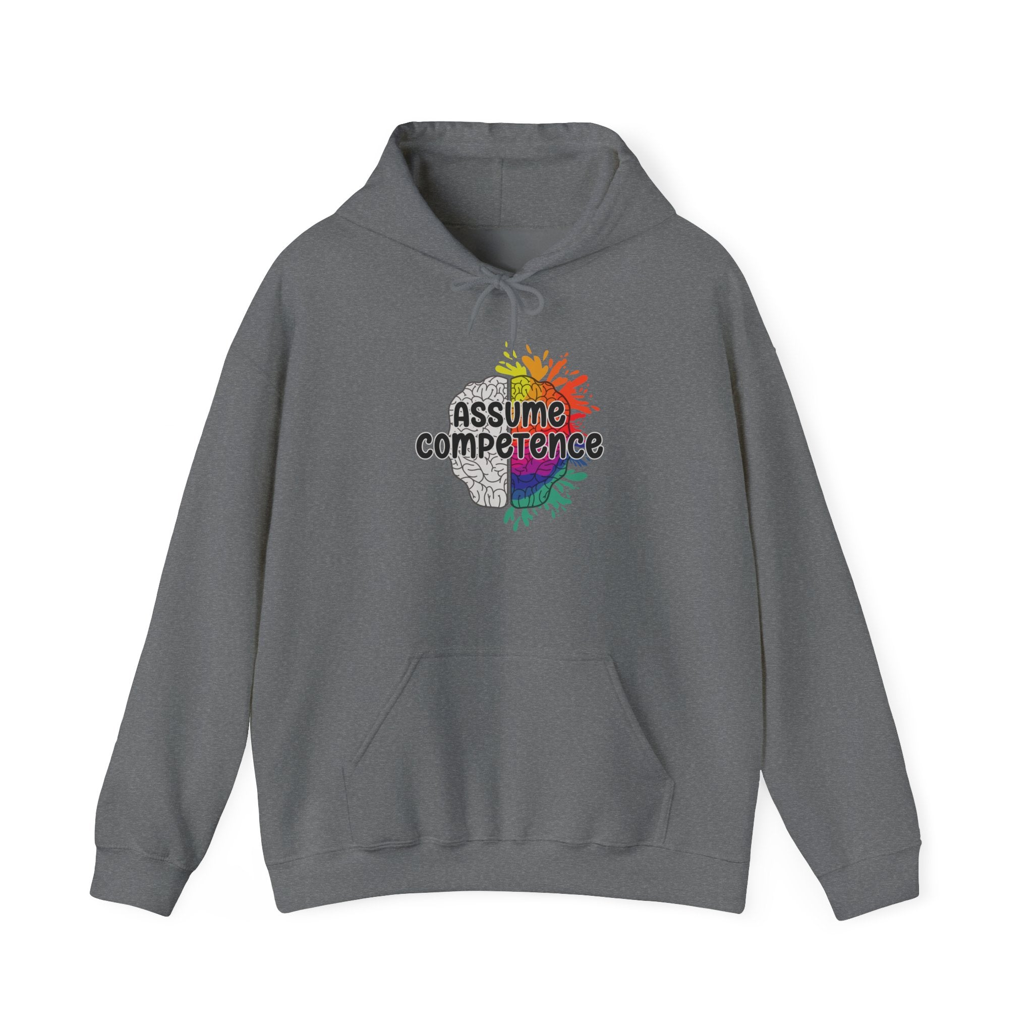 Assume Competence Hoodie – Neurodiversity Awareness Rainbow Brain Sweatshirt