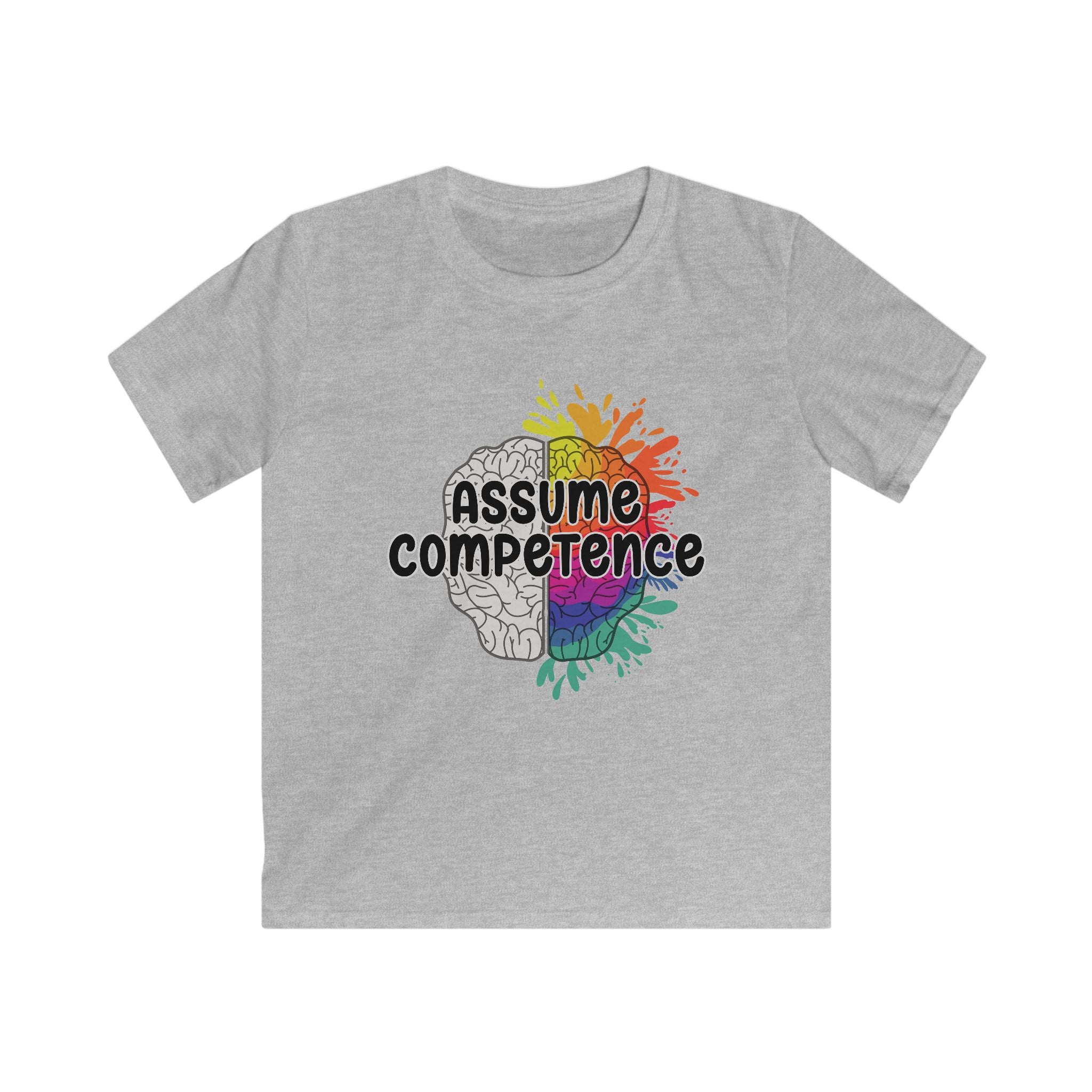 Kids Tee — "Assume Competence" Rainbow Brain Graphic