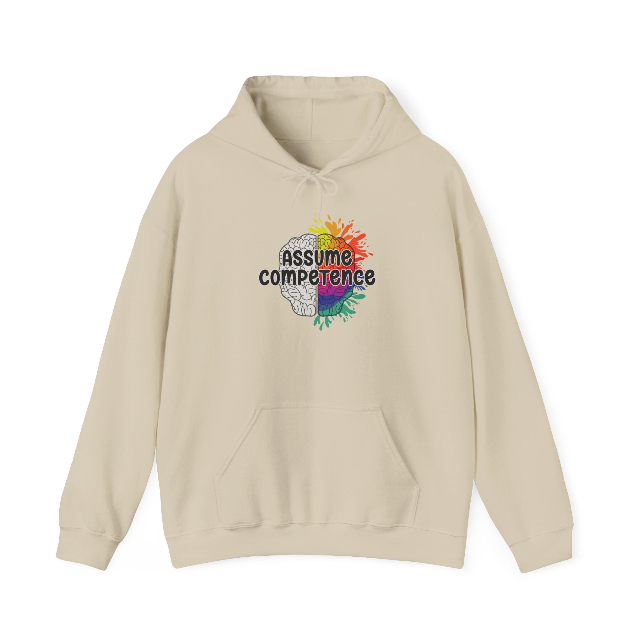 Assume Competence Hoodie – Neurodiversity Awareness Rainbow Brain Sweatshirt