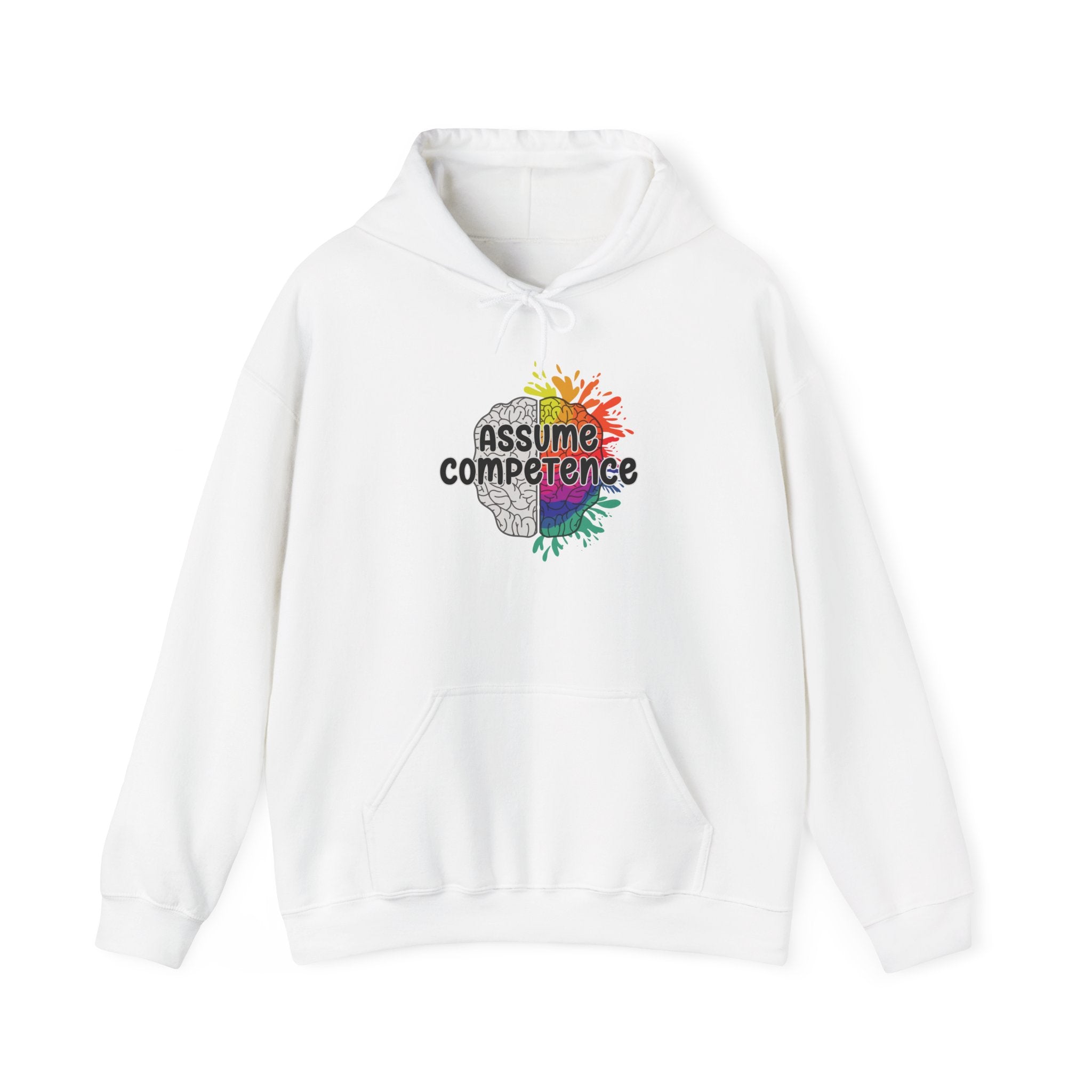 Assume Competence Hoodie – Neurodiversity Awareness Rainbow Brain Sweatshirt