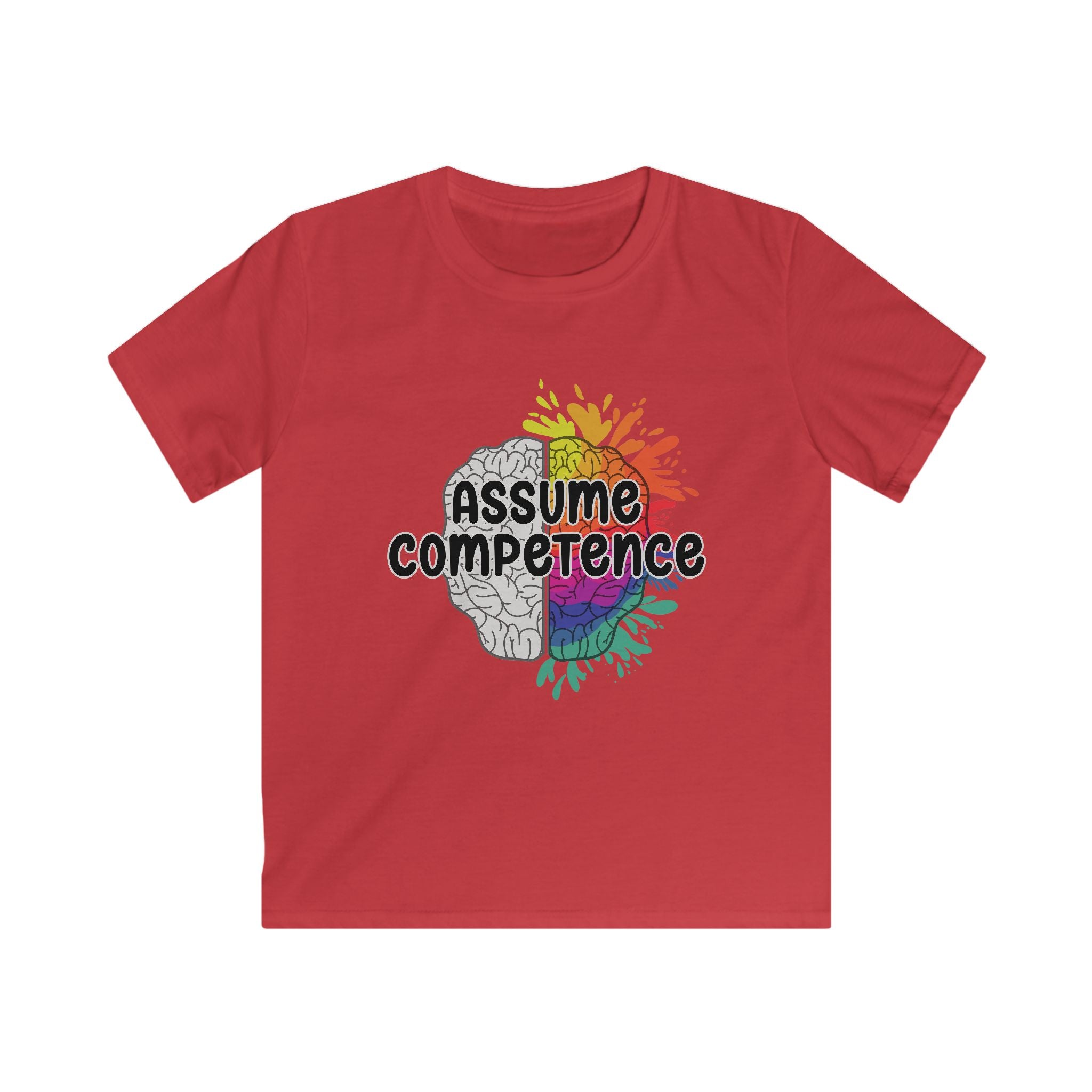 Kids Tee — "Assume Competence" Rainbow Brain Graphic
