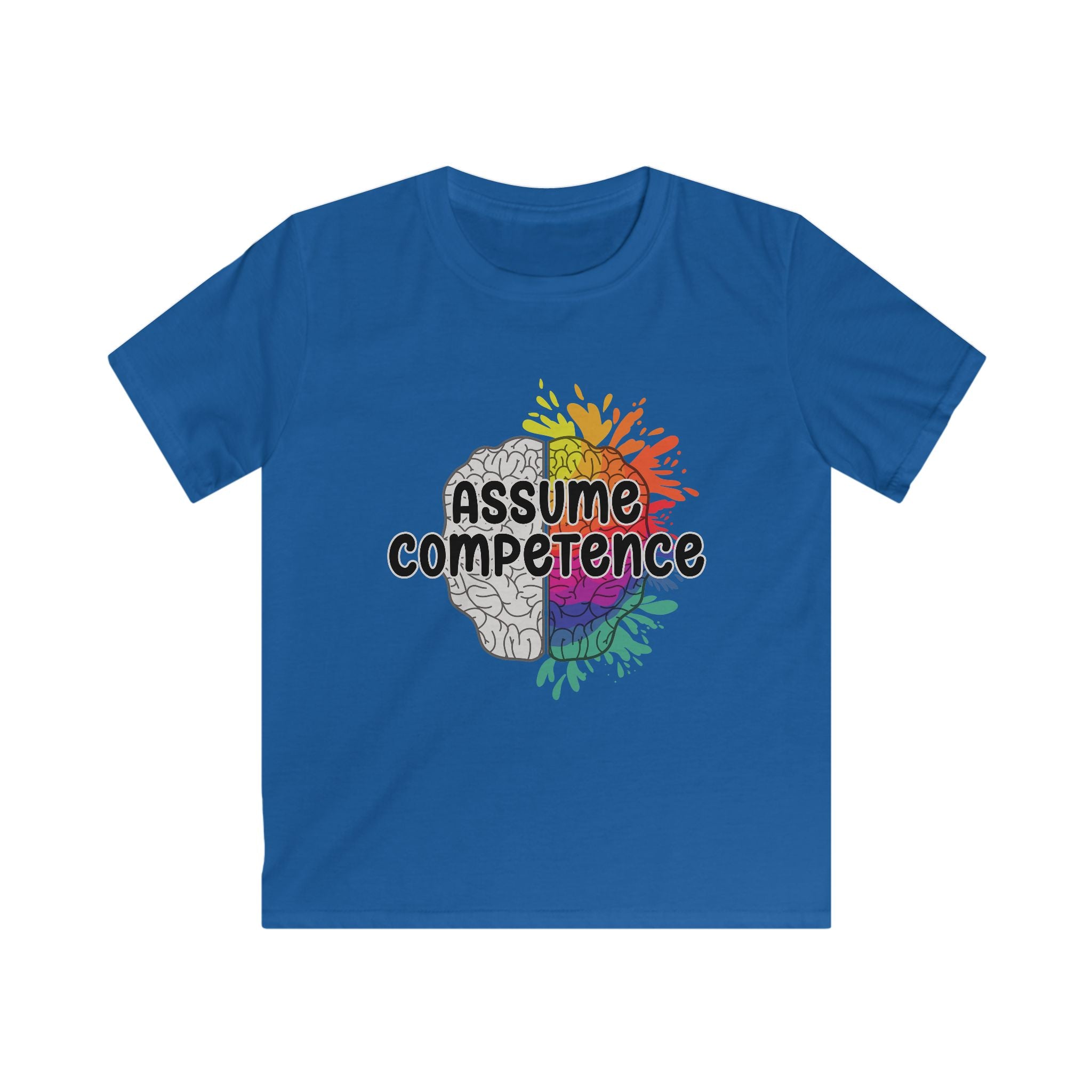 Kids Tee — "Assume Competence" Rainbow Brain Graphic