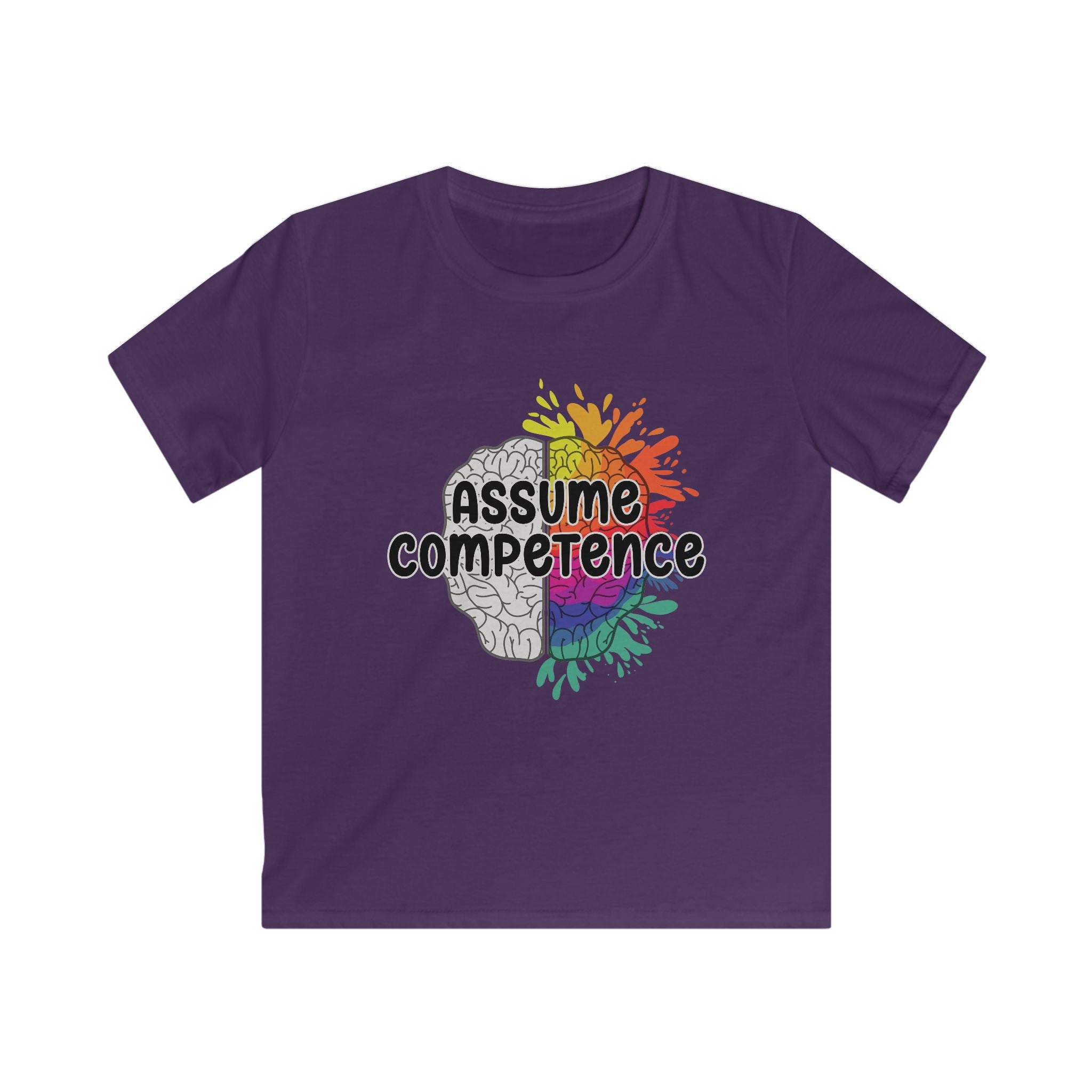 Kids Tee — "Assume Competence" Rainbow Brain Graphic