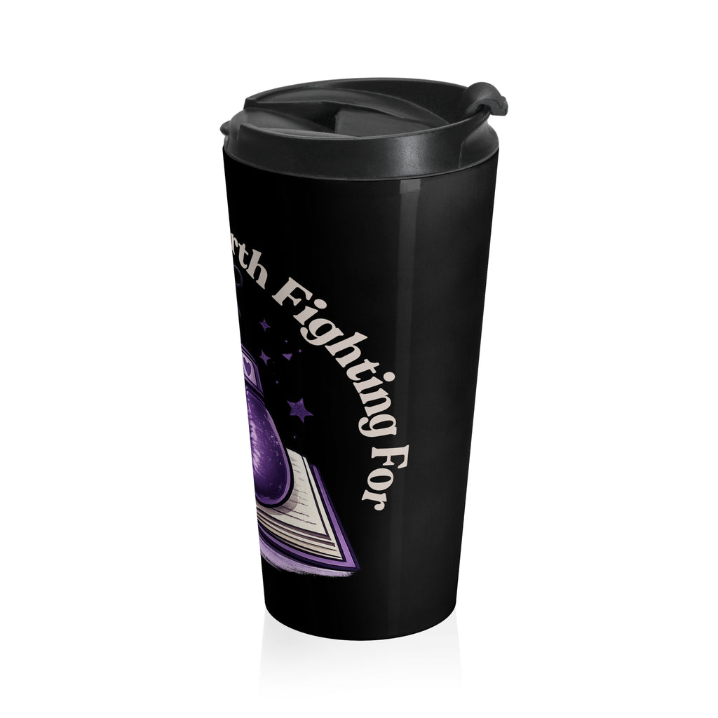 Travel Mug – “Every Reader Is Worth Fighting For” Boxing Gloves Book Design, Stainless Steel Tumbler