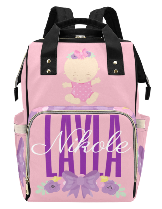 Pink Bow Custom Multi-Function Diaper Backpack