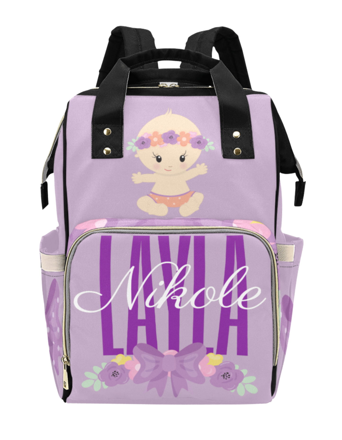 Purple Bow Custom Multi-Function Diaper Backpack