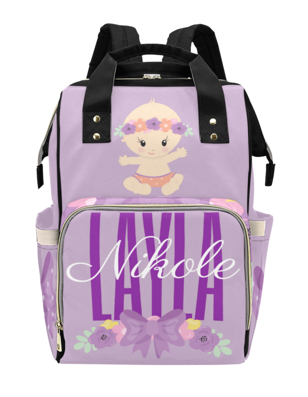 Purple Bow Custom Multi-Function Diaper Backpack