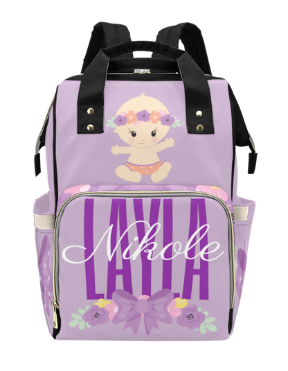 Purple Bow Custom Multi-Function Diaper Backpack