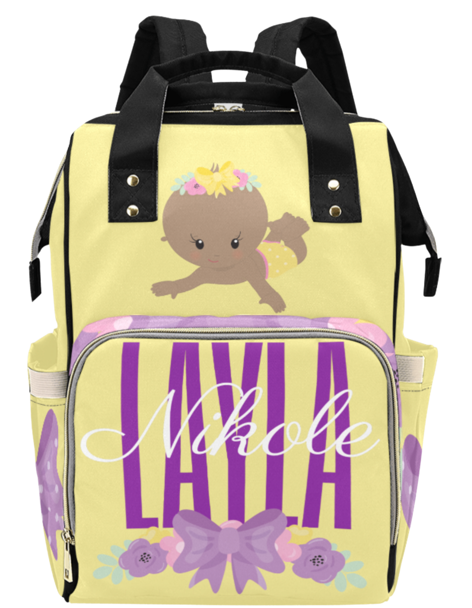 Yellow Flower Custom Multi-Function Diaper Backpack