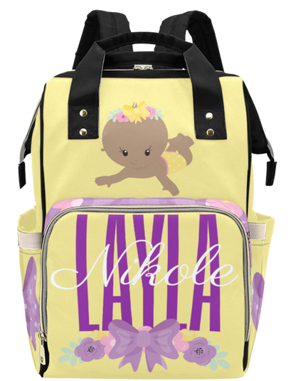 Yellow Flower Custom Multi-Function Diaper Backpack