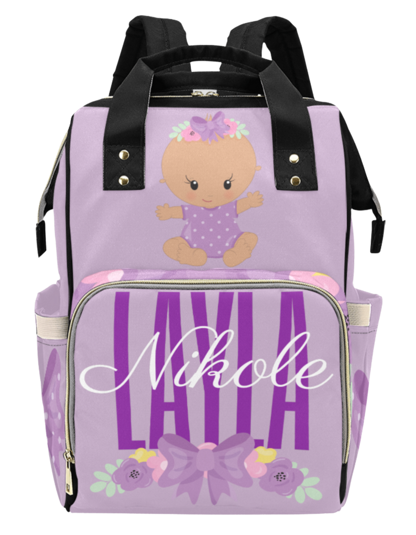 Purple Flower Custom Multi-Function Diaper Backpack