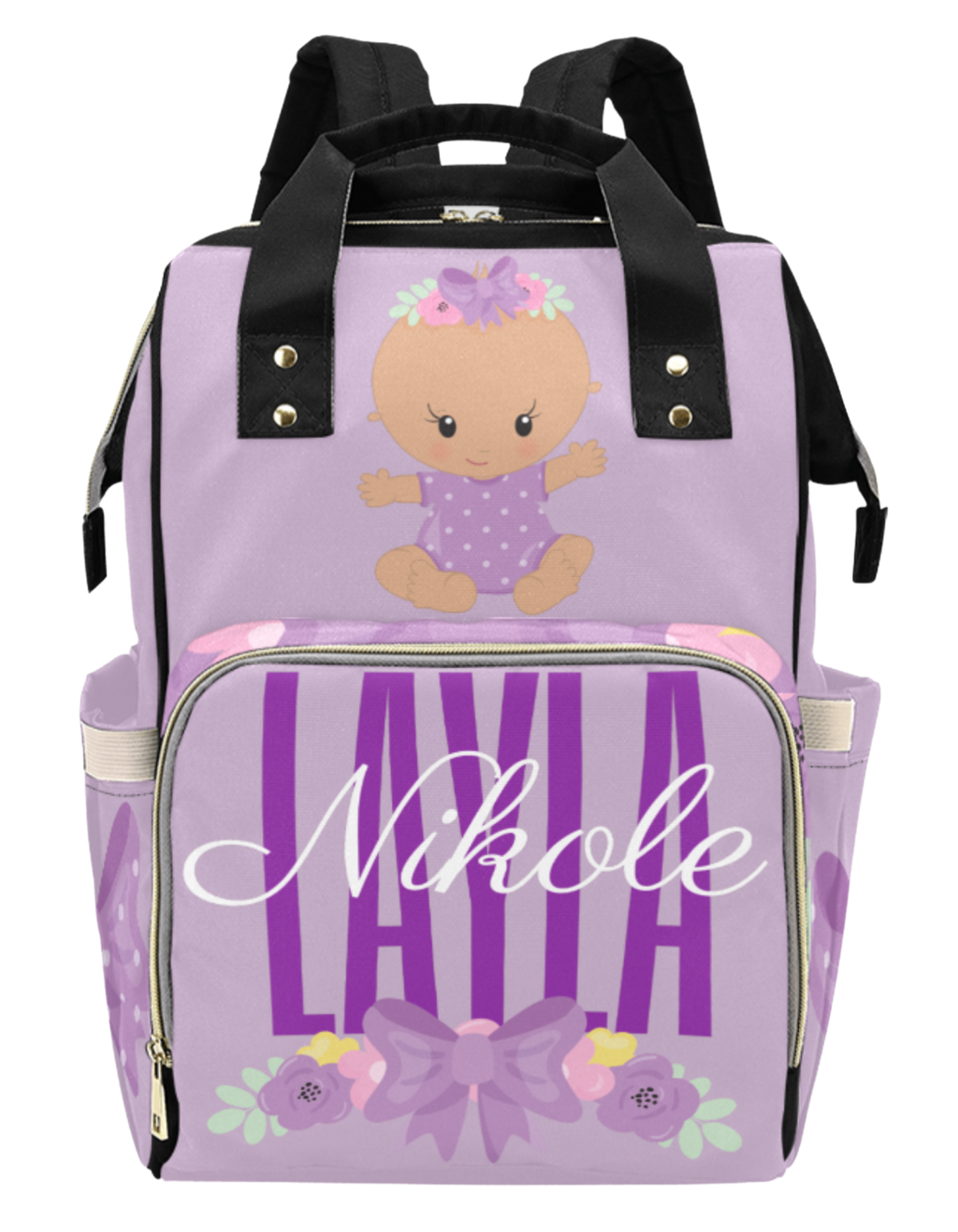 Purple Flower Custom Multi-Function Diaper Backpack