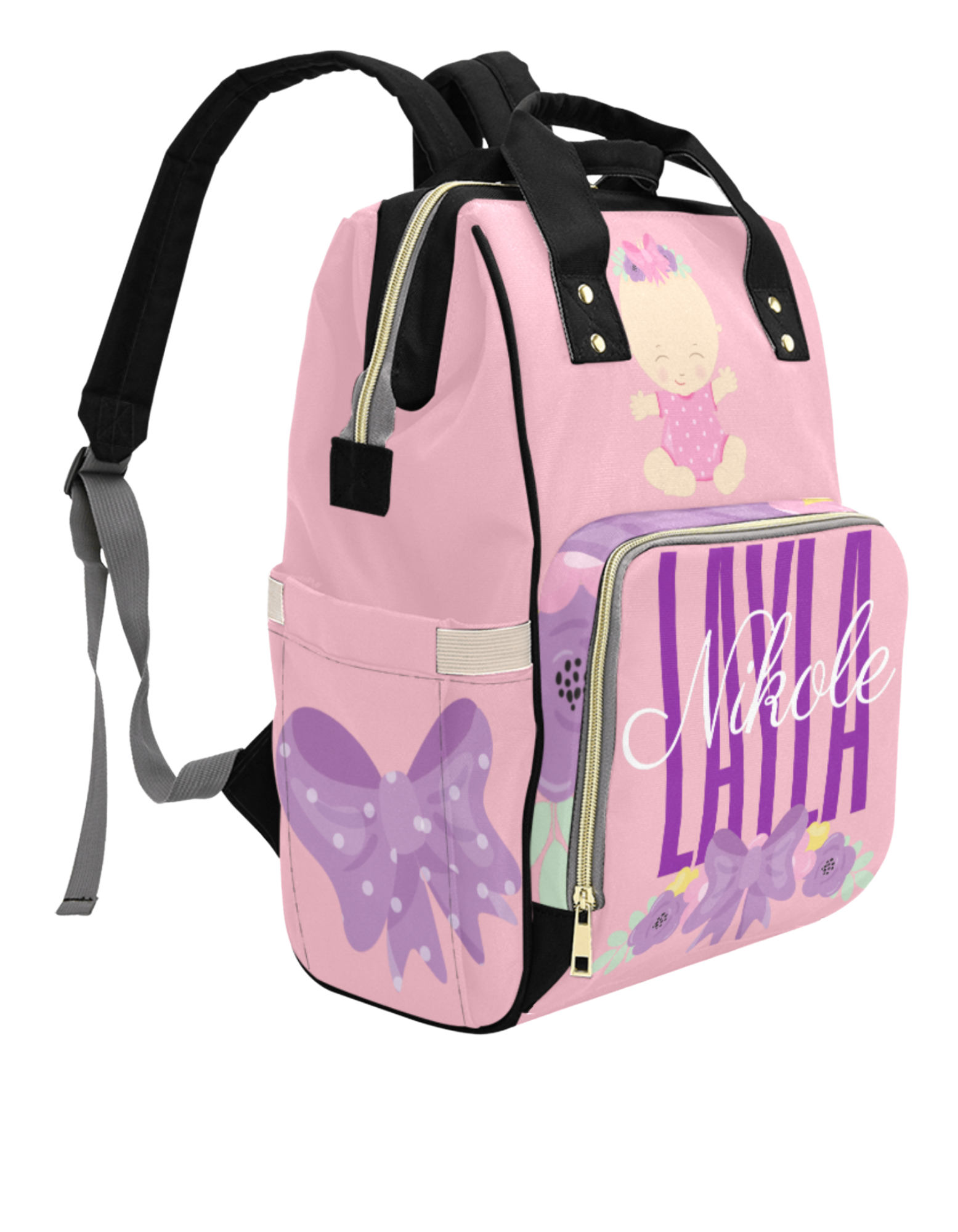 Pink Bow Custom Multi-Function Diaper Backpack