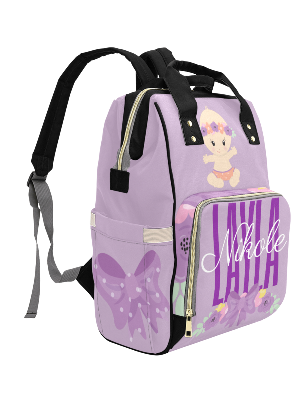 Purple Bow Custom Multi-Function Diaper Backpack