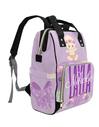 Purple Bow Custom Multi-Function Diaper Backpack