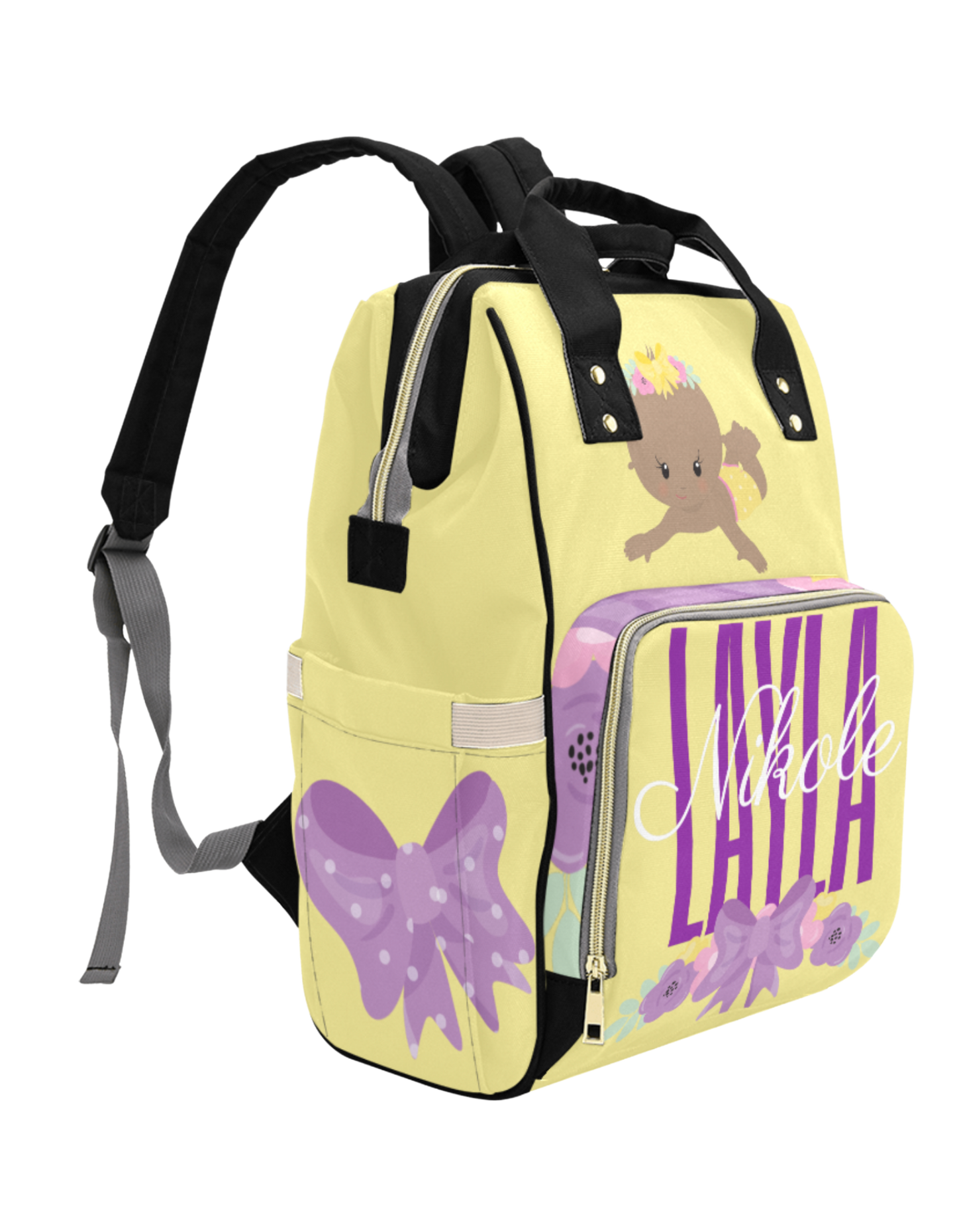 Yellow Flower Custom Multi-Function Diaper Backpack