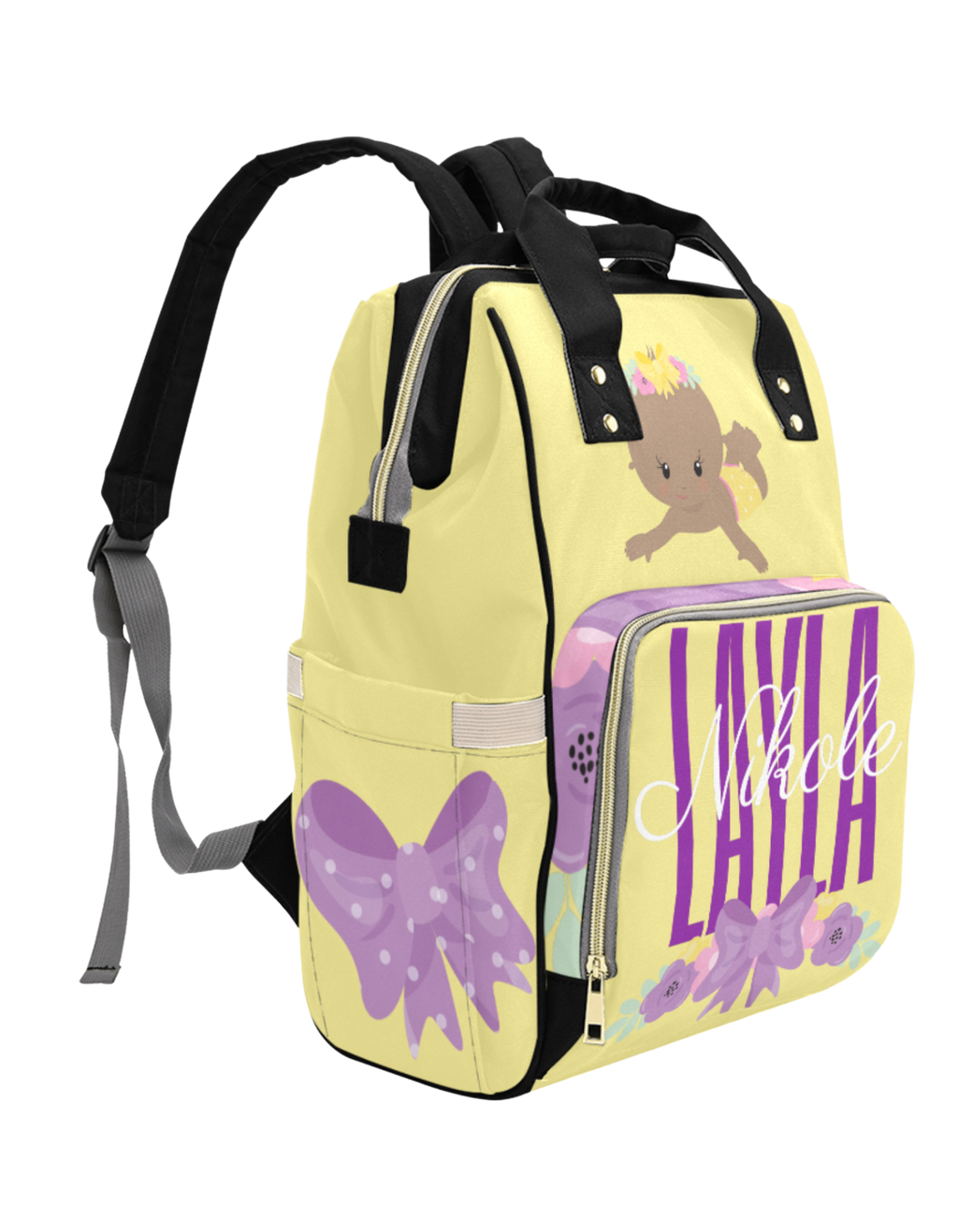 Yellow Flower Custom Multi-Function Diaper Backpack