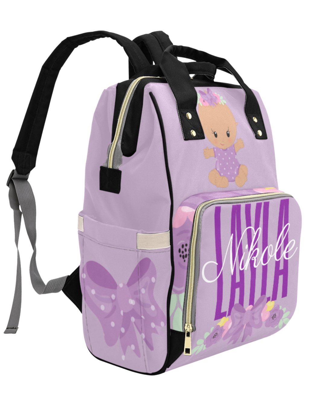 Purple Flower Custom Multi-Function Diaper Backpack