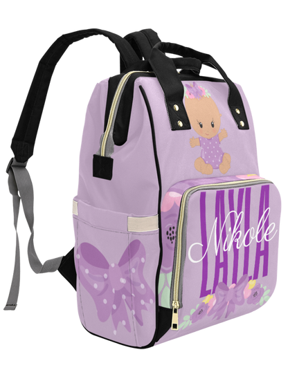 Purple Flower Custom Multi-Function Diaper Backpack