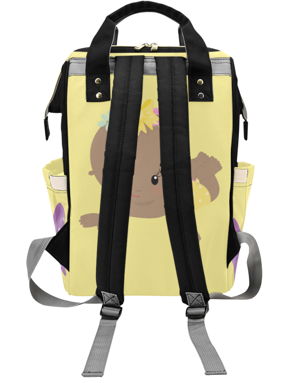 Yellow Flower Custom Multi-Function Diaper Backpack
