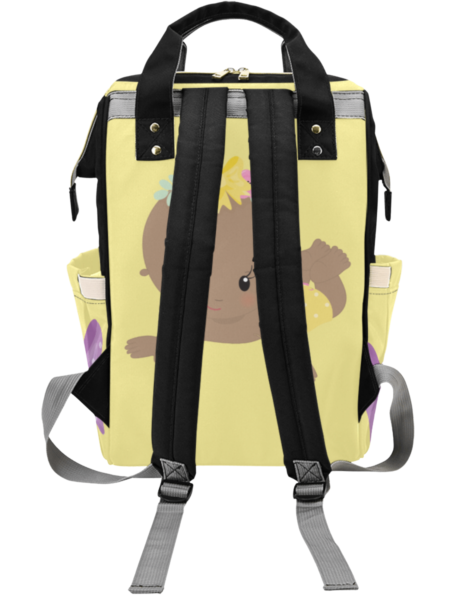 Yellow Flower Custom Multi-Function Diaper Backpack
