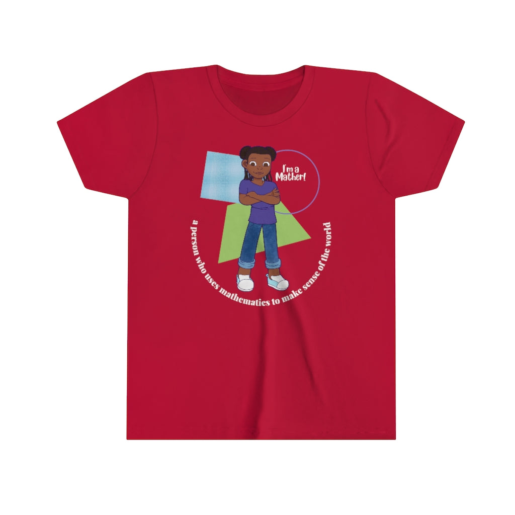 She’s A Mather Youth Short Sleeve Tee Light Text
