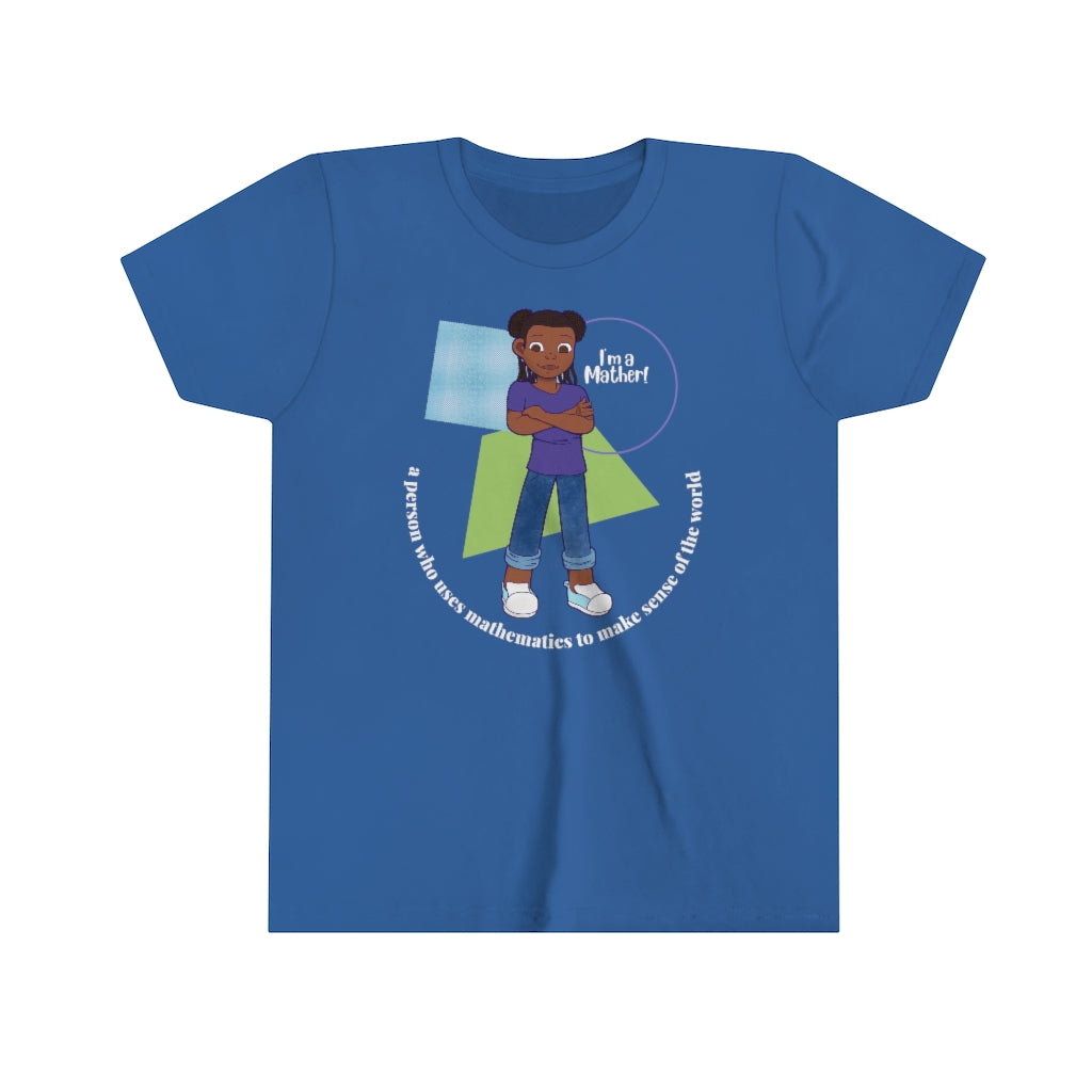 She’s A Mather Youth Short Sleeve Tee Light Text