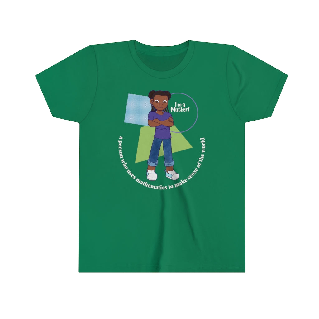 She’s A Mather Youth Short Sleeve Tee Light Text