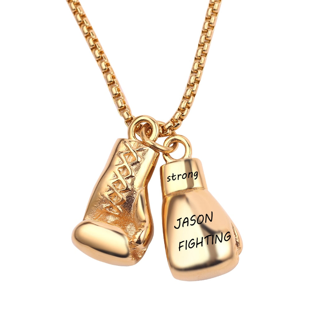 Customized Text Name Boxing Glove Chain Necklace 1 Pair Boxing Glove Pendant Necklaces For Men Boys Sport Fitness Jewelry
