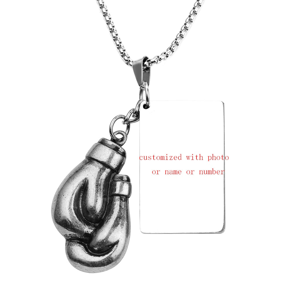 Customized Text Name Boxing Glove Chain Necklace 1 Pair Boxing Glove Pendant Necklaces For Men Boys Sport Fitness Jewelry