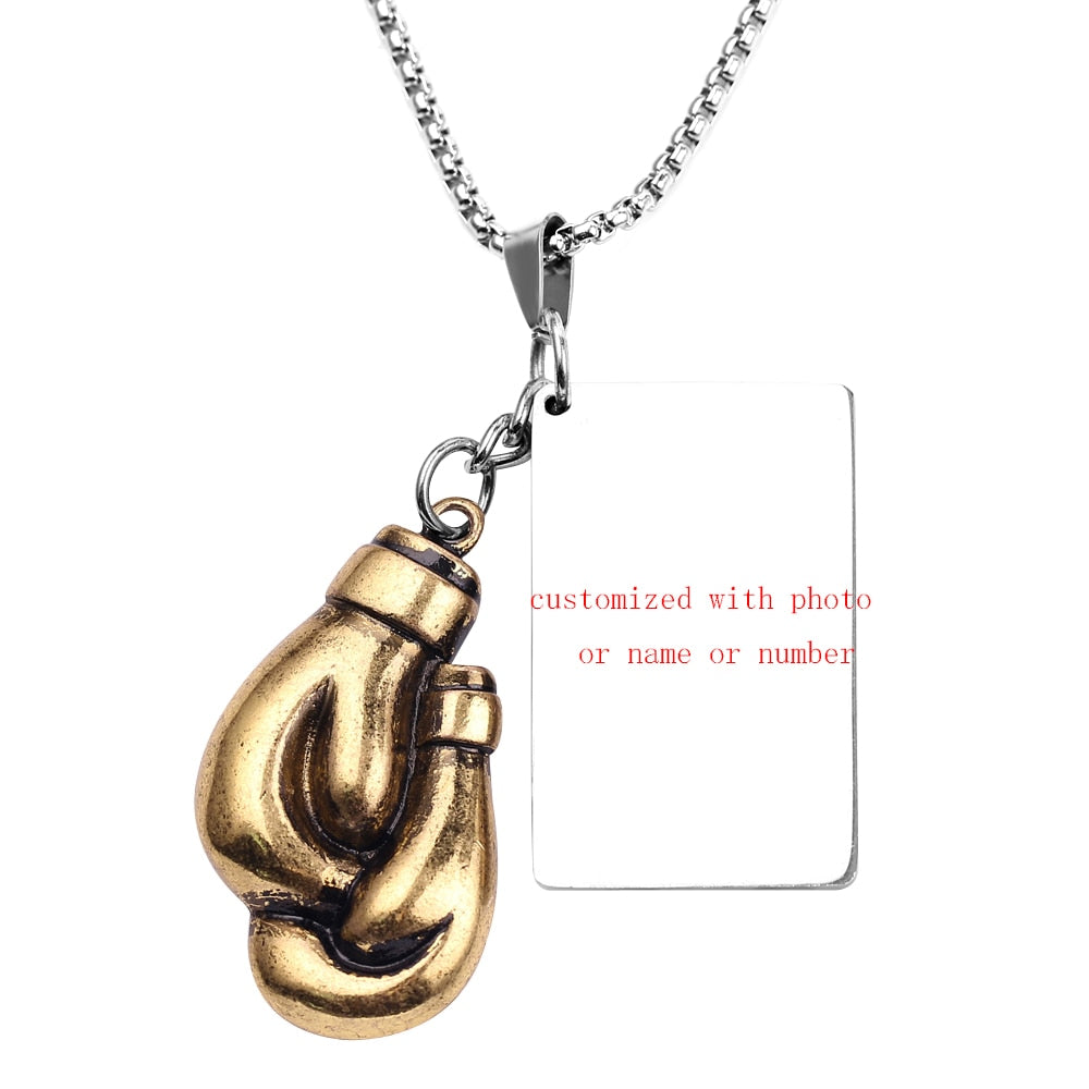 Customized Text Name Boxing Glove Chain Necklace 1 Pair Boxing Glove Pendant Necklaces For Men Boys Sport Fitness Jewelry