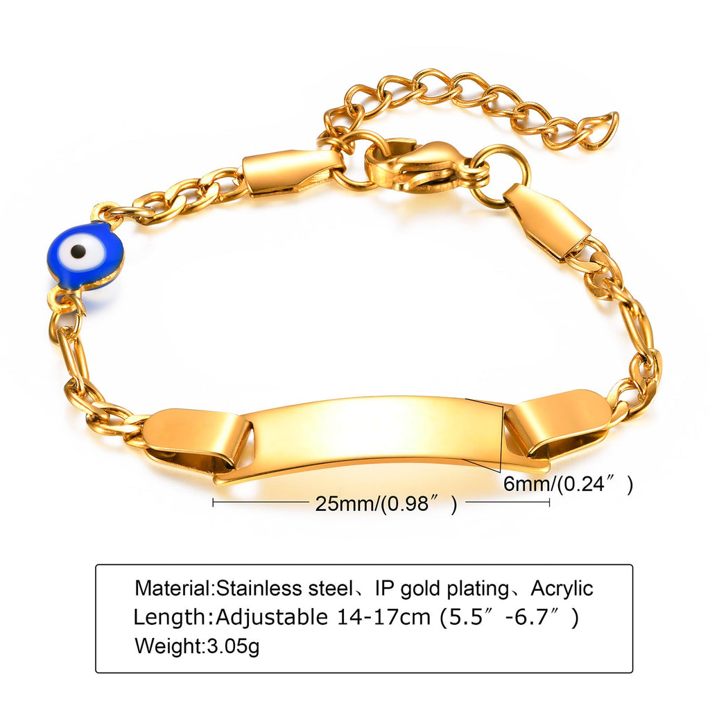 Custom Personalized Name Baby ID Bracelet, Stainless Steel Curb Chain Link Crown Bracelet Newborn Gilrs Boy Gifts Not Allergic