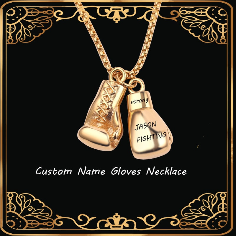 Customized Text Name Boxing Glove Chain Necklace 1 Pair Boxing Glove Pendant Necklaces For Men Boys Sport Fitness Jewelry
