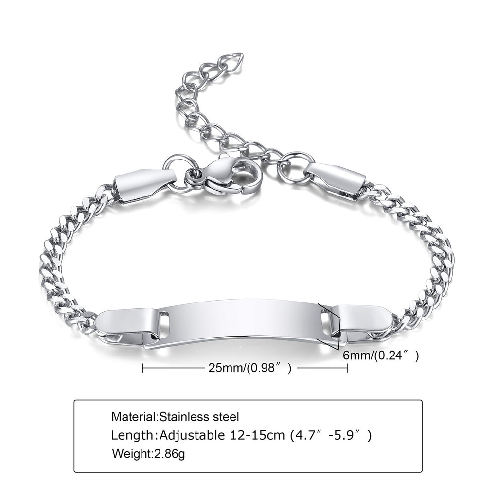Custom Personalized Name Baby ID Bracelet, Stainless Steel Curb Chain Link Crown Bracelet Newborn Gilrs Boy Gifts Not Allergic